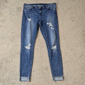 GAP True Skinny Blue Stretchy Denim Low-Rise Distressed Jeans; Size 33 Tall